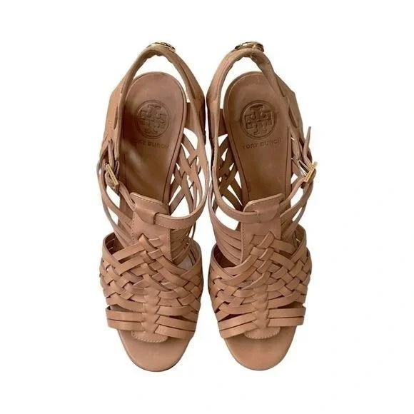 Tory Burch Nadia Huarache Leather Sandal Royal Tan Size 9.5 MSRP $325 - Picture 3 of 12